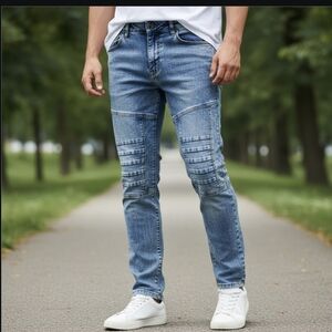 Y2K Marc Echo Acid Wash  Jeans Box Pleat Knee Tapered Slim Jeans W38 W32